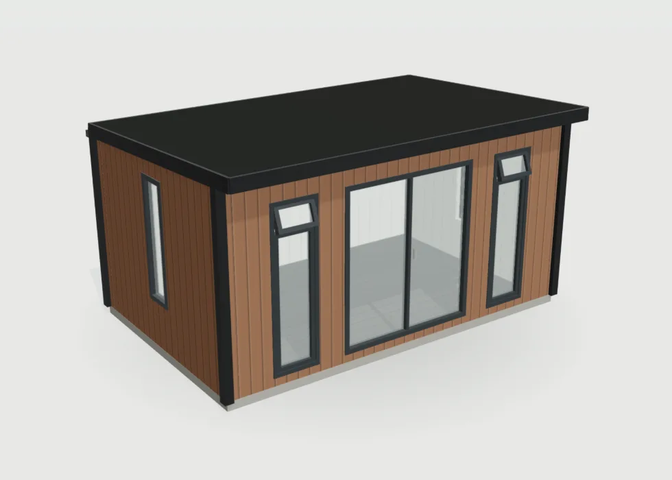Configurator view of a 16 by 10ft garden room clad in brown composite