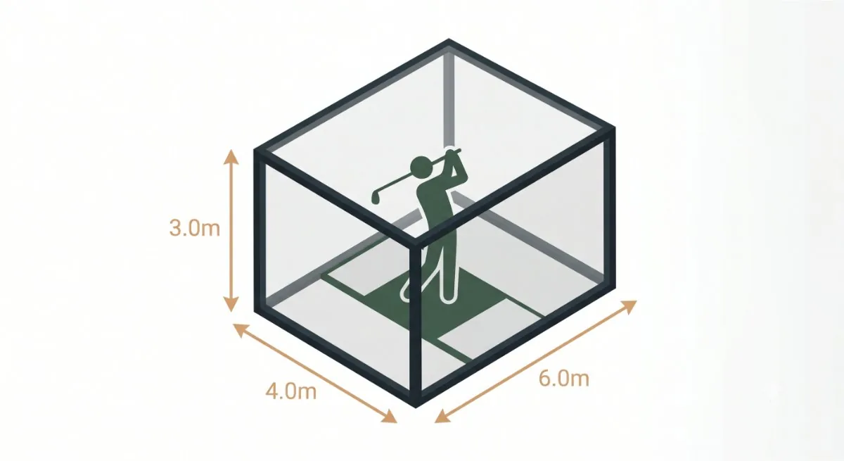 The space a golf swing needs: about 3m high, 4m wide and 6m deep