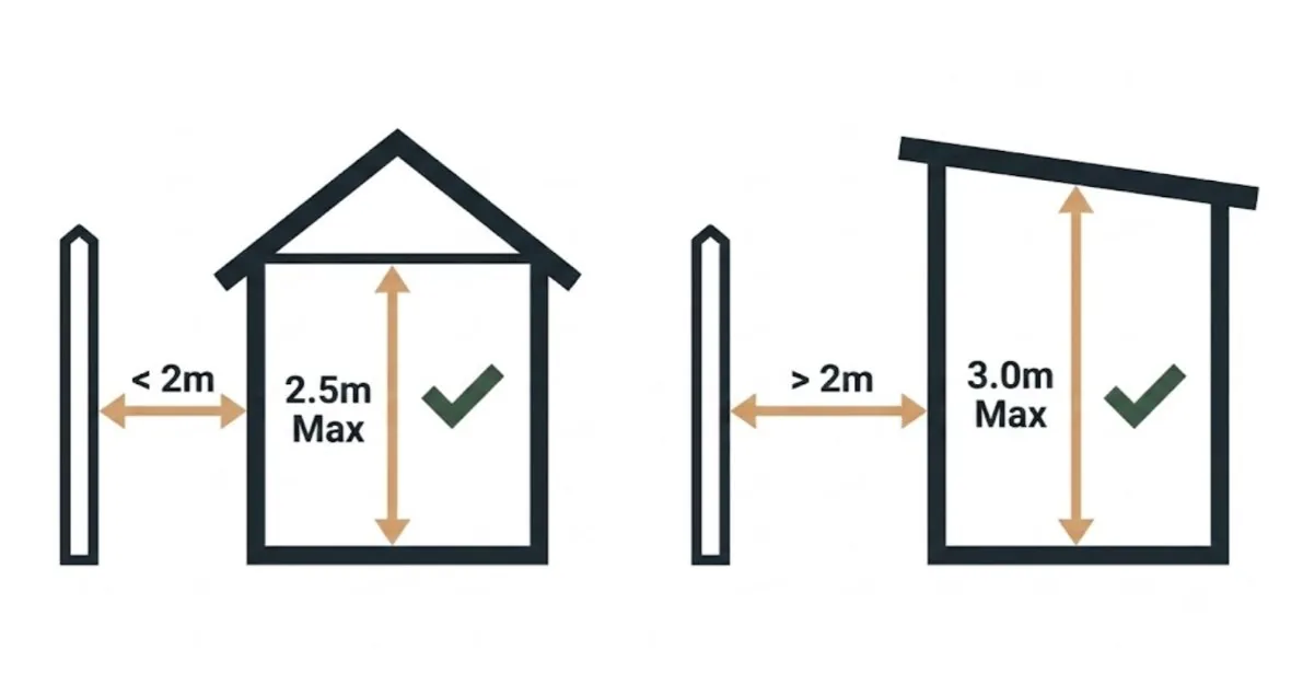 Permitted development heights for a golf room: 2.5m within 2m of a boundary, 3m further away