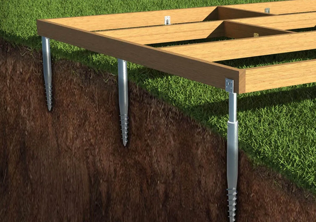 Timber base frame supported on ground screws
