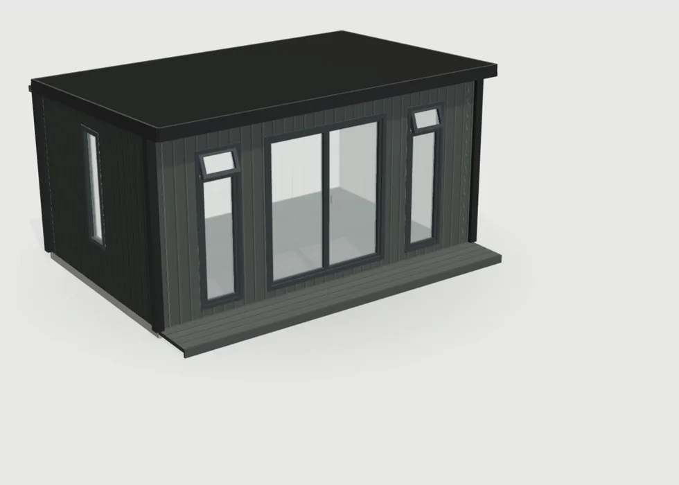 Charcoal composite Noah garden room with 2ft of charcoal composite decking across the front
