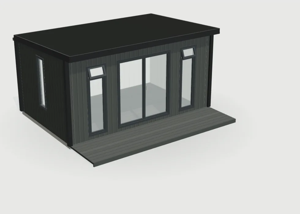 Charcoal composite Noah garden room with 4ft of charcoal composite decking across the front
