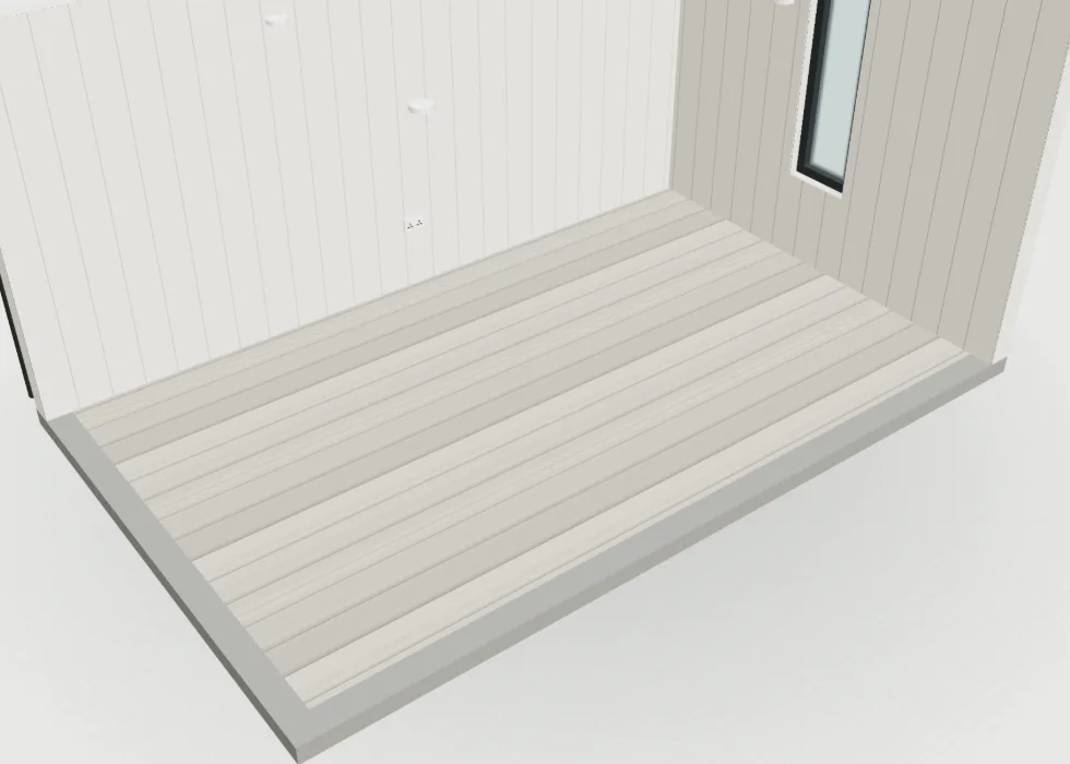 Configurator view inside a Garden Room with light grey laminate flooring