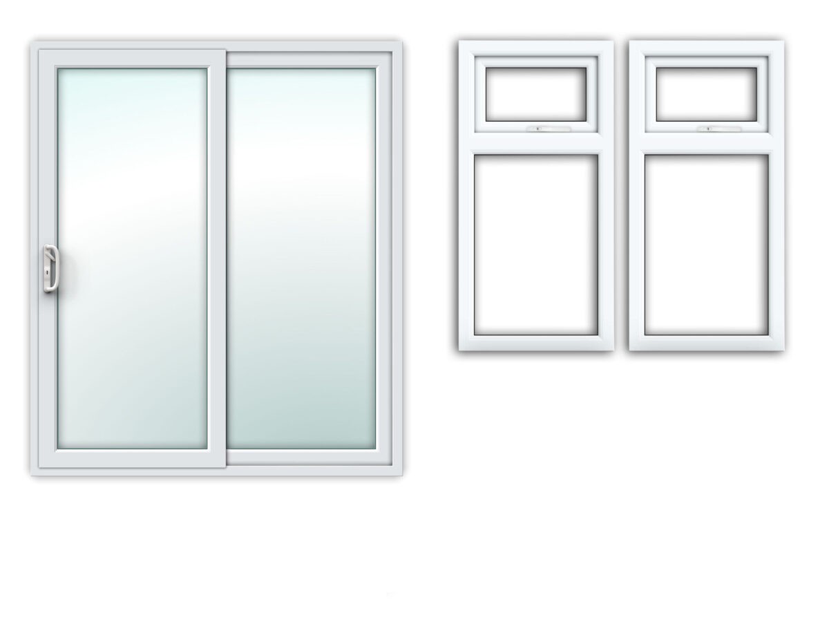 6ft double glazed aluminium sliding door and 2 x  double glazed aluminium windows